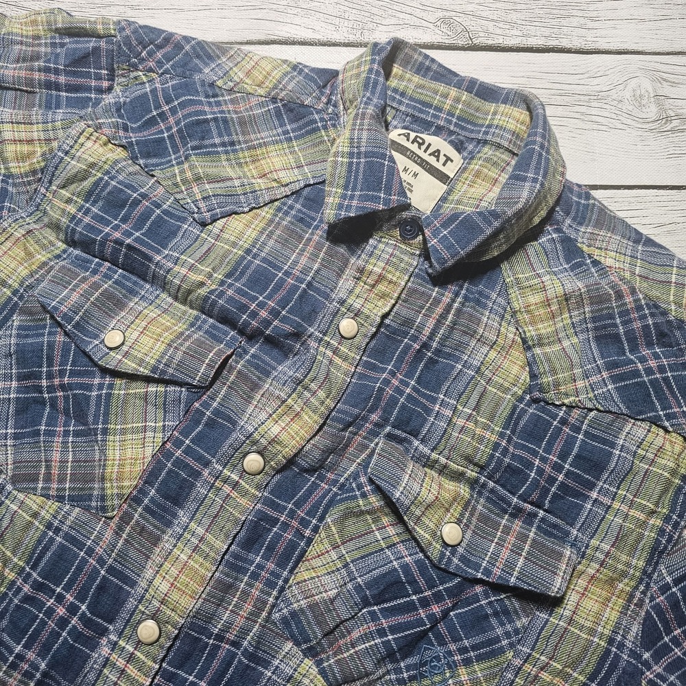 Ariat Retro Fit Pearl Snap Button Men's M‎ Multicolor Plaid Western Short Sleeve